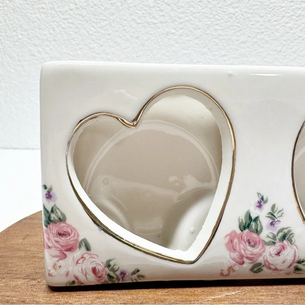 Vintage Porcelain Floral Double Heart Picture Frame